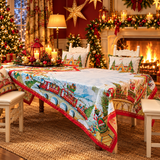 Christmas Express 100% Linen Tablecloth