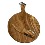 Olive Wood Round Cutting Board and Knife (bundle)
